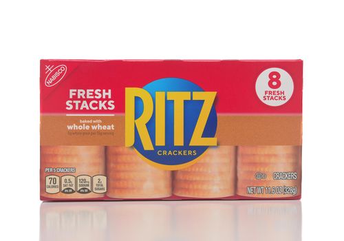 IRVINE, CALIFORNIA - 28 MAY 2021: A Box of Ritz Fresh Stacks Whole Wheat Crackers, from Nabisco.