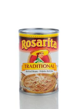 IRVINE, CA - January 11, 2013: A 16 oz. can of Rosarita Traditional Refried Beans. Rosita Mexican Food Products was founded in the 1940s, by Pedro Guerrero of Arizona.