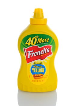 IRVINE, CA - January 11, 2013: A 20oz. bottle of  French's Classic Yellow Mustard. The popular condiment made its debut to the world at the 1904 St. Louis World’s Fair.