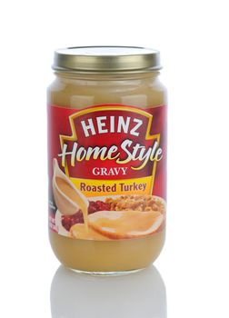 IRVINE, CA - January 11, 2013: A jar of Heinz Homestyle Roasted Turkey Gravy. The H. J. Heinz Company manufactures thousands of food products on six continents, and is in more than 200 countries.