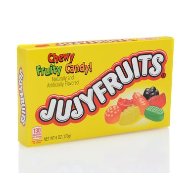 IRVINE, CALIFORNIA - DECEMBER 12, 2014: A box of Jujyfruits Candy. Jujyfruits began production in 1920. The chewy fruity candies are a popular snack in movie houses.