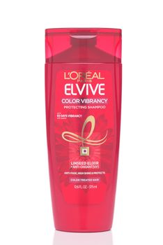IRVINE, CALIFORNIA - 28 MAY 2021: A bottle of Loreal Paris Elvive Color Vibrancy Shampoo. 