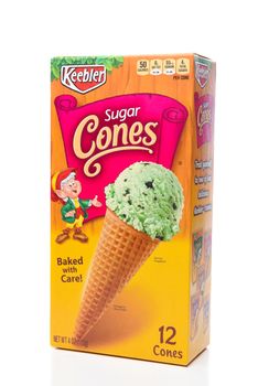 IRVINE, CALIFORNIA - APRIL 5, 2018: Keebler Sugar Ice Cream Cones. Keebler is curently a subsidiary of Kelloggs.