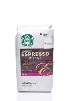 IRVINE, CA - AUGUST 6, 2018: A 12 ounce bag of Starbucks Espresso Roast Coffee Beans. Seattle based Starbucks is the largest coffeehouse company in the world, with over 20,000 stores in 62 countries.