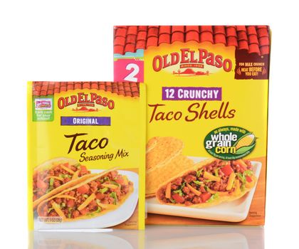 IRVINE, CA - January 05, 2014: Old El Paso Taco Shells and Taco Seasoning. Old El Paso has be making popular Mexican cuisine products since 1938.