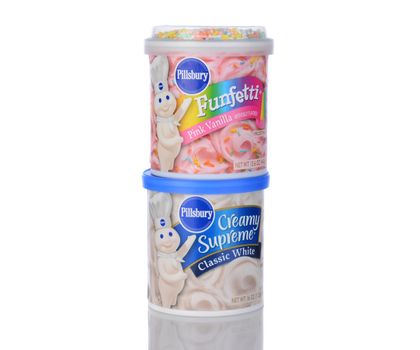 IRVINE, CA - January 05, 2014: Pillsbury Classic White and Funfetti Frostings. Pillsbury founded in 1872 by Charles Alfred Pillsbury, is now owned by the J.M. Smucker Company.