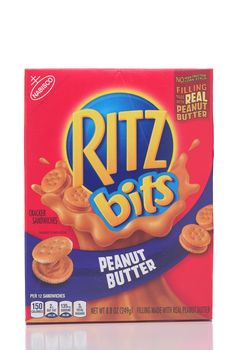 IRVINE, CALIFORNIA - 28 MAY 2021: A box of Ritz bits Peanut Butter, from Nabisco. 