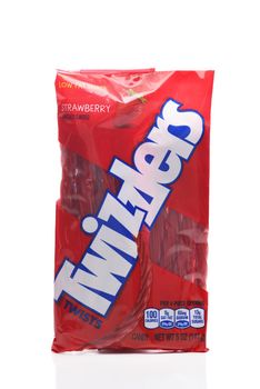 IRIVNE, CALIFORNIA - 3 JULY 2021: A package of Twizzler Strawberry Twists candy, from the Hershey Company.