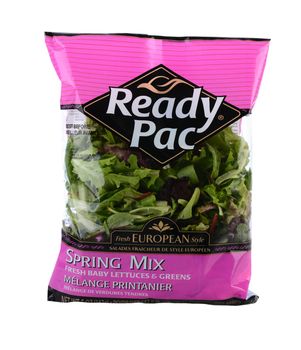 IRVINE, CA - MAY 20, 2014: A 5 ounce package of Ready Pac Spring Mix salad greens. Ready Pac is a California based packager of pre-cut and salad greens and vegetables. 