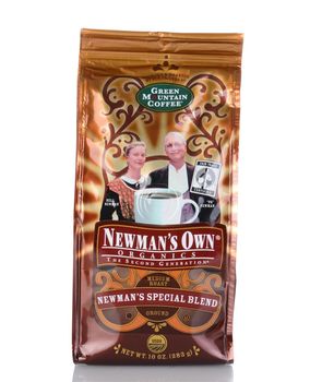 IRVINE, CA - January 05, 2014: A 10 oz bag of Newman's Own Green Mountain Coffee. The company gives 100% of the after-tax profits from the sale of its products to Newman's Own Foundation.