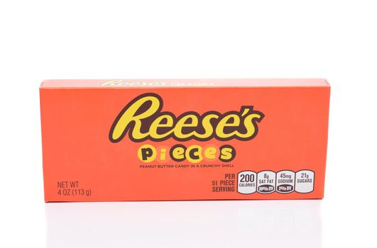IRVINE, CALIFORNIA - MAY 31, 2018: A box of Reeses Pieces candy, a peanut butter candy manufactured by The Hershey Company.
