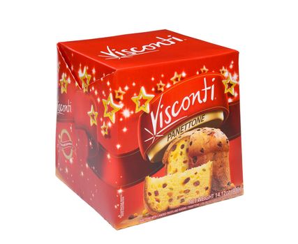 IRVINE, CALIFORNIA - DECENBER 17,M 2017: Visconti Panettone. An Italian sweet bread loaf  with candied fruits, usually prepared for Christmas and New Year.
