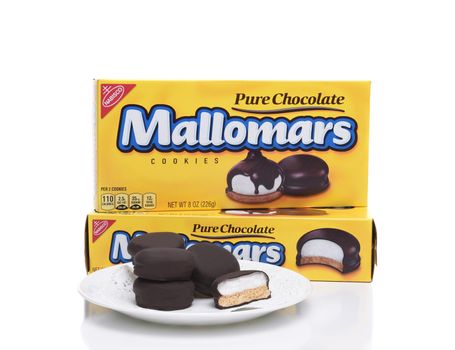 IRVINE, CA - SEPTEMBER 22, 2017: Two boxes of Mallomars Cookies. Nabisco Mallomars were introduced to the public in 1913 and are generally available from early October to April.