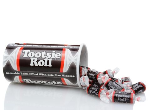IRVINE, CALIFORNIA - DECEMBER 12, 2014: A box of Tootsie Roll 'Midgee' Candy. Tootsie Roll Industries is one of the largest candy manufacturers in the world, making than 64 million Tootsie Rolls daily.