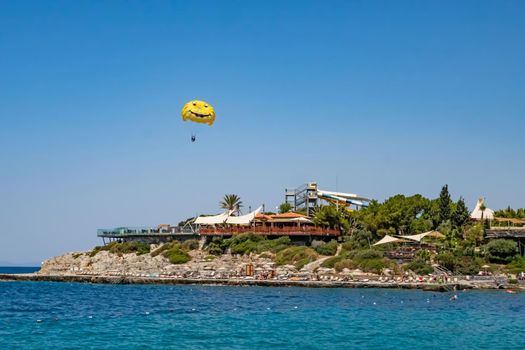 Kusadasi,Aydin,Turkey- July 25,2021.The view from Pinebay holiday village and resort in Kusadasi, in the sea and nature and summer sesason.