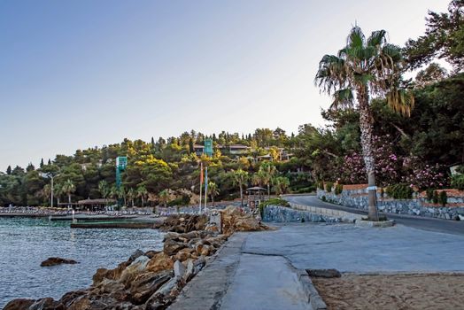 Kusadasi,Aydin,Turkey- July 25,2021.The view from Pinebay holiday village and resort in Kusadasi, in the sea and nature and summer sesason.