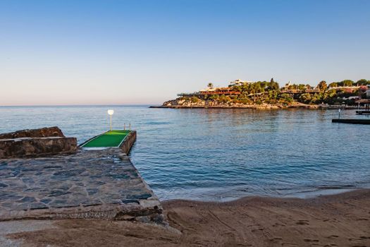 Kusadasi,Aydin,Turkey- July 25,2021.The view from Pinebay holiday village and resort in Kusadasi, in the sea and nature and summer sesason.