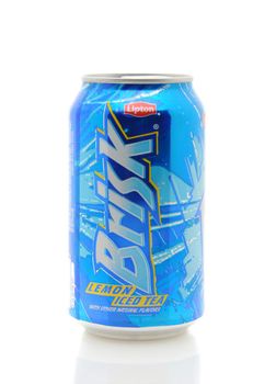 IRVINE, CA - January 11, 2013: A 12 ounce can of Brisk Lemon Ice Tea. Iced tea makes up about 85% of all tea consumed in the United States.