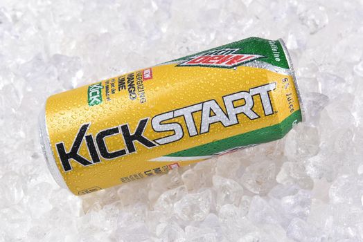 IRVINE, CA - DECEMBER, 15, 2017: A can of Mountain Dew Kickstart Mango Lime drink. From PepsiCo Kickstart is marketed as a healthier way to start your day rather than energy drinks.