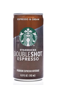 IRVINE, CALIFORNIA - 25 MAY 2020: A can of Starbucks DoubleShot Espresso Premium Beverage. 