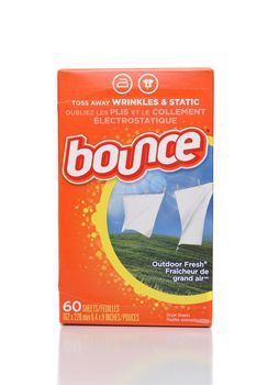 IRVINE, CALIFORNIA - 25 OCT 2019: A 60 count box of Bounce Dryer Sheets, from Proctor and Gamble.