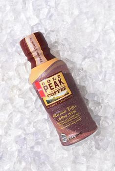 IRVINE, CALIFORNIA - OCTOBER 30, 2017: Gold Peak Coffee on ice. The Almond Toffee Cold Brew Coffee is cold brewed with Arabica beans.