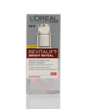 IRVINE, CALIFORNIA - MAY 22, 2019:  A box of Loreal Sunscreen Revitalift Bright Reveal Moisturizer, with Broad Spectrum SPF 30.. 