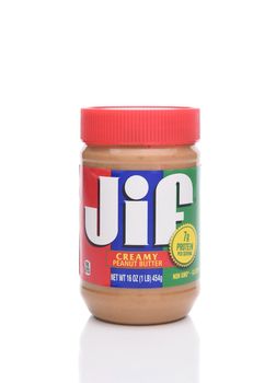 IRVINE, CALIFORNIA - JANUARY 22, 2017: Jif Creamy Peanut Butter. From the J.M. Smucker Company, introducen in 1958 it is the leading brand in the US, since 1981.