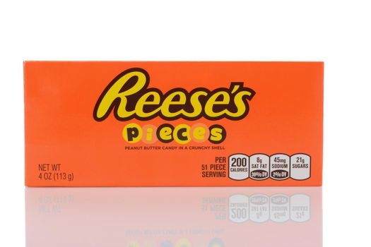 IRVINE, CALIFORNIA - MAY 22, 2019:  A box of Reeses Pieces peanut butter and chocolate candy. 