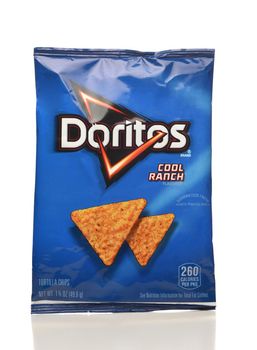 IRVINE, CA - APRIL 4, 2019: A bag of of Dorito Cool Ranch Tortilla Chips from Frito-Lay.