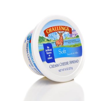IRVINE, CALIFORNIA - APRIL 5, 2018: A container of Challenge Soft Cream Cheese. Challenge has been producing quality dairy products of ove 100 years. 