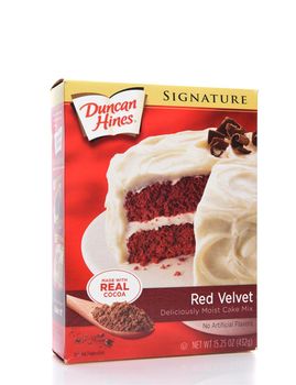 IRVINE, CALIFORNIA - AUGUST 14, 2019: A box of Duncan Hines Red Velvet Cake Mix. 