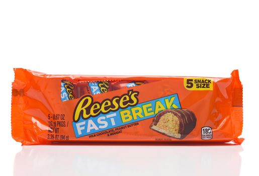 IRIVNE, CALIFORNIA - 3 JULY 2021: A package of Reeses Fast Break snack size chocolate, nougat  and peanut butter candy bars. 