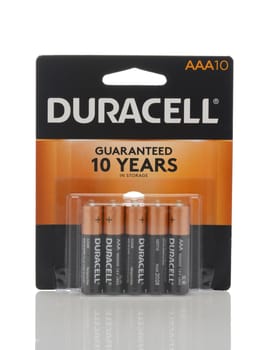 IRVINE, CALIFORNIA - MAY 22, 2019:  A 10 count package of  Duracell AAA Batteries. 