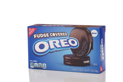 IRVINE, CALIFORNIA - APRIL 30, 2019: A package of Nabisco Fudge Covered Oreo sandwich cookies. 