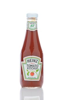 IRVINE, CALIFORNIA - MAY 23, 2019:  A 14 ounce glass retro bottle of Heinz Tomato Ketchup. 