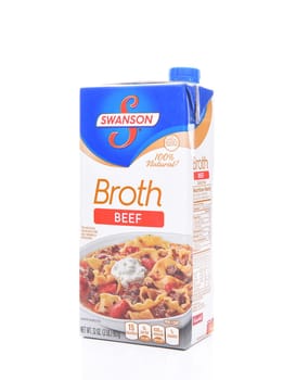 IRVINE, CALIFORNIA - FEBRUARY 7, 2017: Swanson Beef Broth. The Swanson broth brand is currently owned by the Campbells Soup Company.