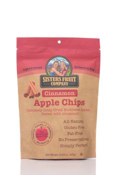 IRVINE, CALIFORNIA - 28 MAY 2021: A bag of Cinnamon Apple Chips,  from the Sisters Fruit Company.