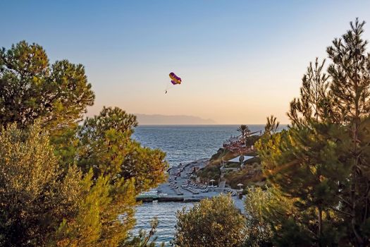 Kusadasi,Aydin,Turkey- July 25,2021.The view from Pinebay holiday village and resort in Kusadasi, in the sea and nature and summer sesason.