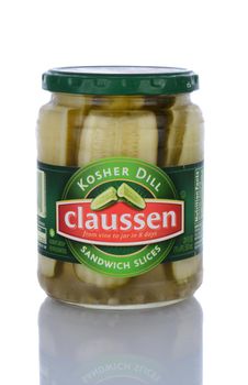 IRVINE, CA - January 29, 2014: A jar of Claussen Kosher Dill Sandwich Slices. C.F. Claussen & Sons was founded by Claus Claussen Sr. in Chicago in 1870.