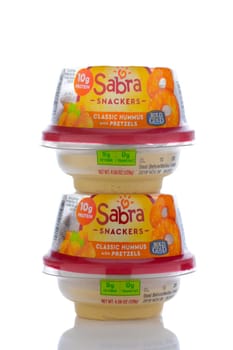 IRVINE, CALIF - SEPT 12, 2018: Sabra Snackers. Classic Hummus and Pretzels in individual serving packages.