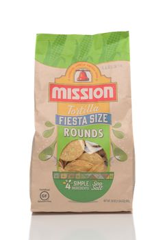 IRVINE, CALIFORNIA - 28 MAY 2021: A bag of Mission Tortilla Rounds corn chips.