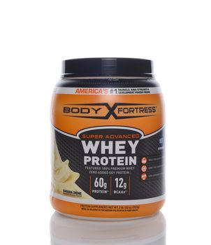 IRVINE, CALIF - AUGUST 30, 2018: Body Fortress Whey Protein.