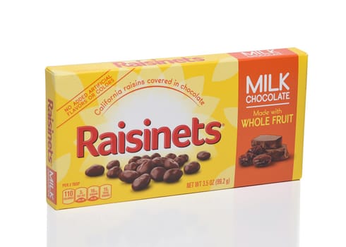 IRVINE, CALIFORNIA - 16 JUNE 2020: A box of Raisinets, milk chocolate covered raisins.