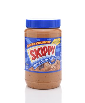 IRVINE, CALIFORNIA - JULY 10, 2017: Skippy SuperChunk Peanut Butter. Skippy was first used as a trademark for peanut butter by the Rosefield Packing Co., of Alameda, California in 1933.