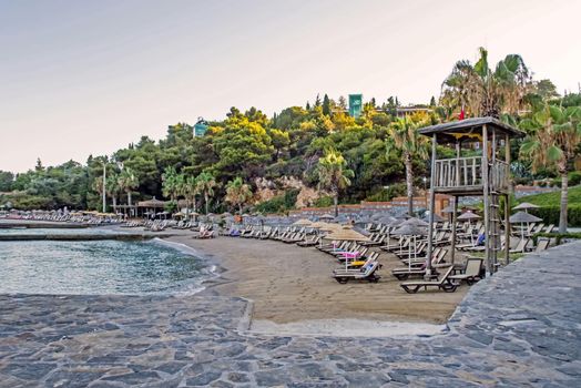 Kusadasi,Aydin,Turkey- July 25,2021.The view from Pinebay holiday village and resort in Kusadasi, in the sea and nature and summer sesason.