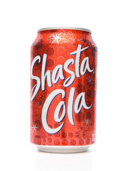 IRVINE, CALIFORNIA - AUGUST 19, 2019: Shasta Cola can closeup with condensation.
