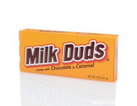 IRVINE, CALIFORNIA - DECEMBER 12, 2014: A box of Milk Duds Candy. Manufactured by the Hershey Company, the chewy caramel and chocolate candies are a popular snack in movie houses.