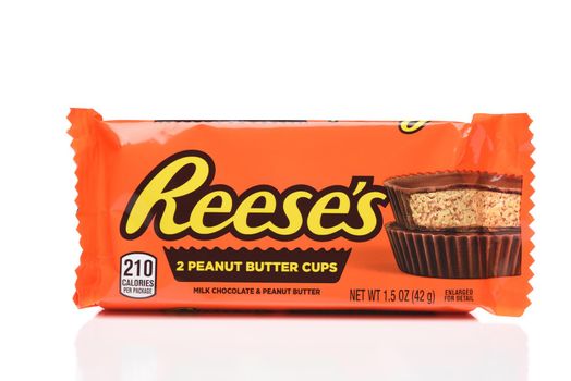 IRVINE, CALIFORNIA - 6 OCT 2020: A package of two Reeses Peanut Butter Cups. 
