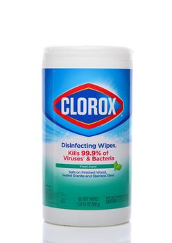 IRVINE, CALIFORNIA - 26 APRIL 2020:  A package of Clorox Disinfecting Wipes, Fresh Scent to kill Bacteria and Viruses.